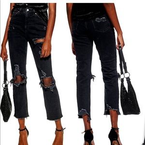 Topshop Straight Leg Ripped Black Jeans